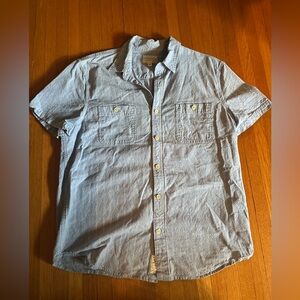 Lucky Brand Baby Blue Striped Cotton Short Sleeve Button Up, Size L